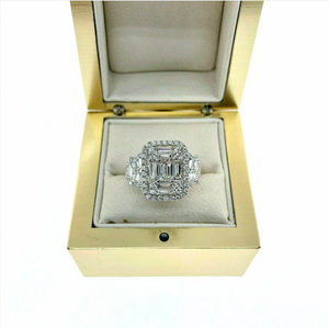 1.85 Carats Diamond Wedding Anniversary Ring Large Invisible Set Halo Center 18K