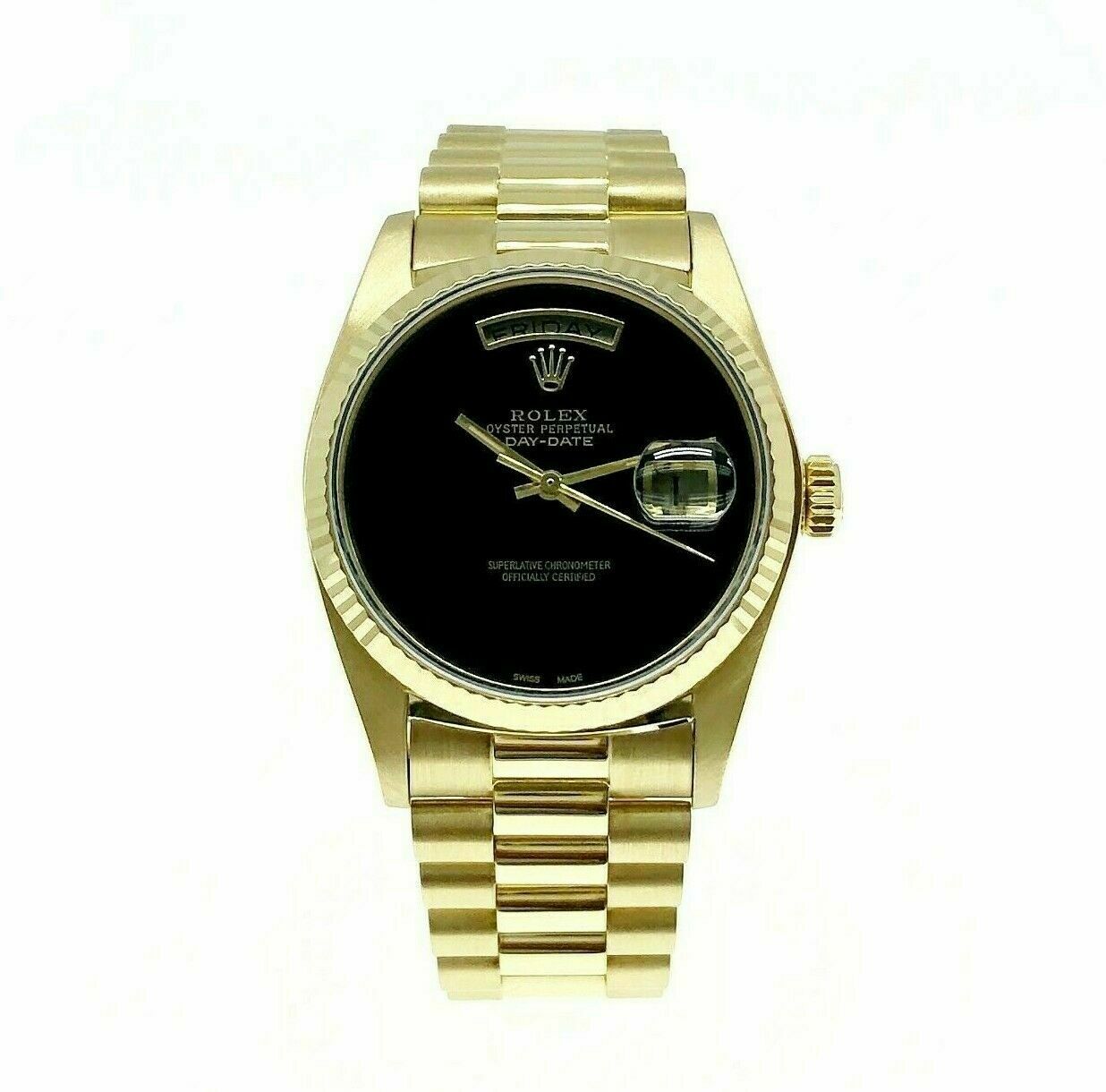 Rolex Day Date 18K President 36mm Watch 18038 with Onyx Dial –