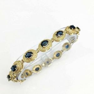 9.70 Carats t.w. Greek Key Sapphire Tennis Bracelet Custom Made 14K Yellow Gold