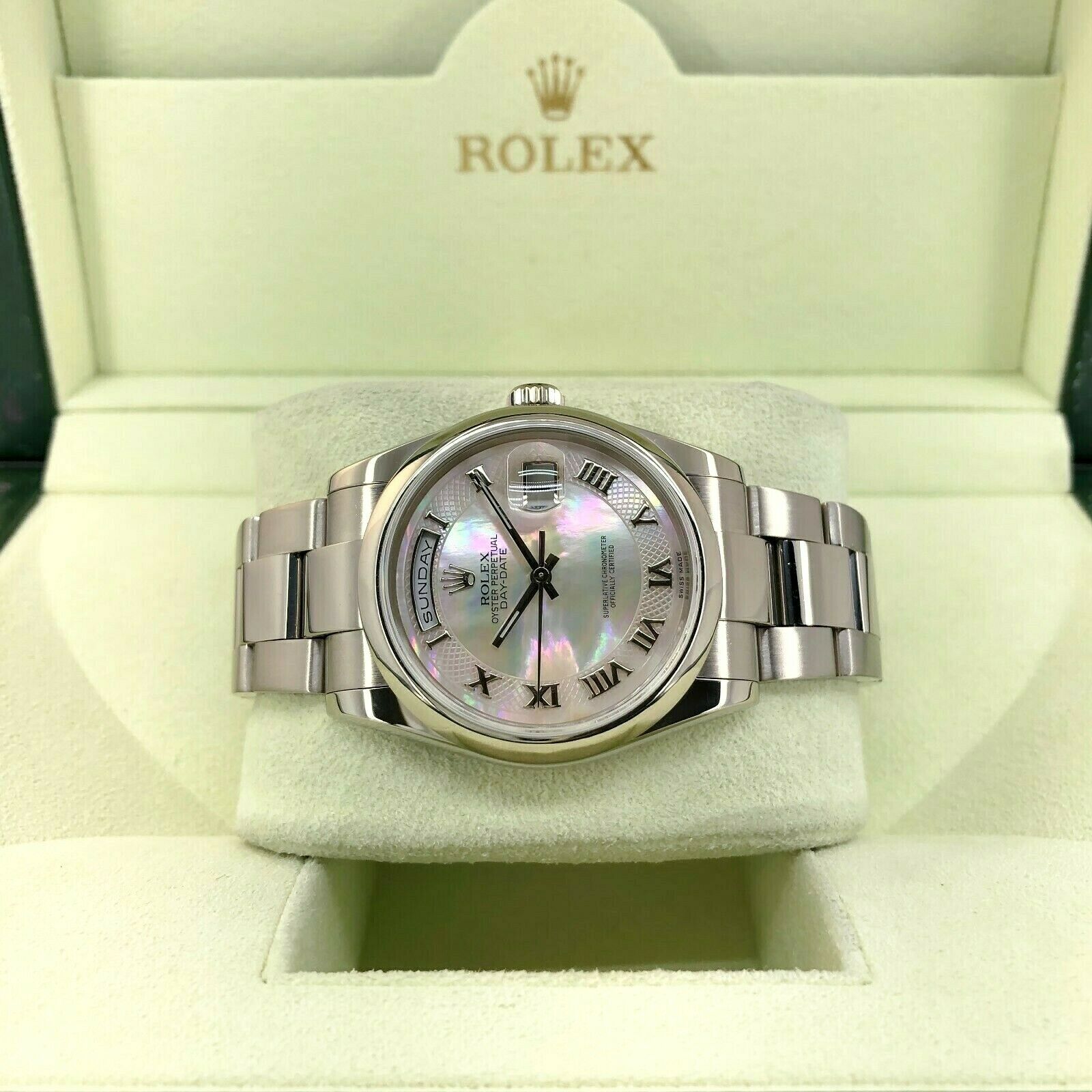 Rolex Day Date President 18K White Gold 36mm Watch 118209 DQ Set Factory MOPDial