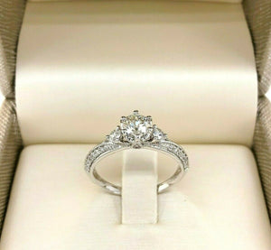 0.85 Carats 3 Stone Round Brilliant Cut Pave Diamond Three Sided Wedding Ring