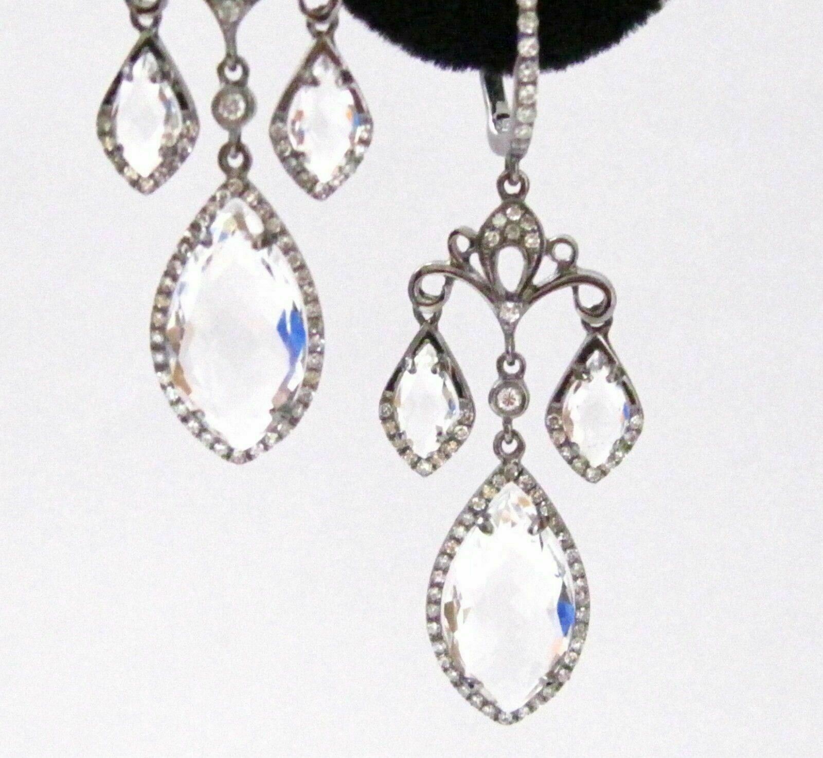 6.0 TCW Natural White Topaz & Diamonds Dangling Chandelier Earrings 14k WG