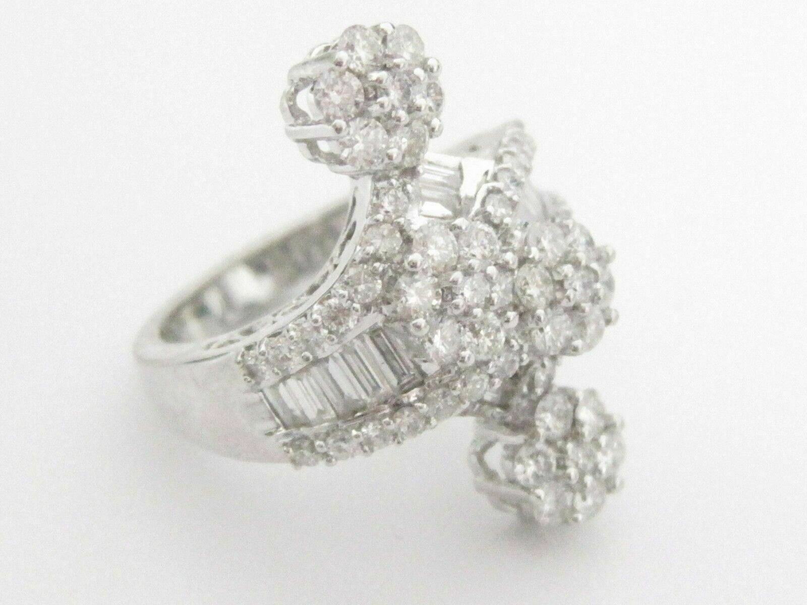 1.85Ct Round & Baguette Diamonds Floral Cluster Cocktail Ring Size 6 18k WGold