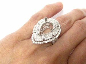 HUGE Pear Shape Semi-Mounting Round and Baguette Diamond Engagement Ring 18k W/G