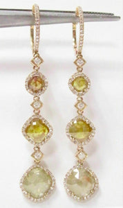 4.70 TCW Natural Cushion Cut Fancy Green Diamond Chandelier Earrings 14k Gold