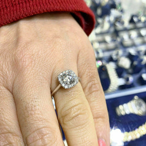 Custom Made 18K Gold Halo Diamond Wedding Ring AGS 1.10 Carats Center Diamond