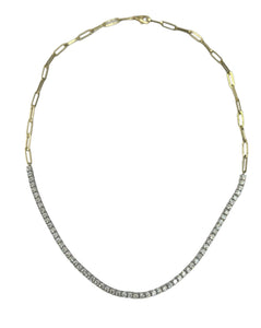 Diamond Tennis Necklace with Paper Clip Chain Reversible 14kt