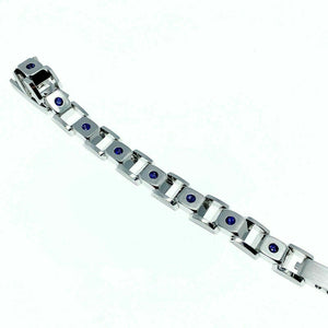 2.50 Carats t.w. Blue Sapphire Custom Made Mens Bracelet 14K White Gold 67 Grams