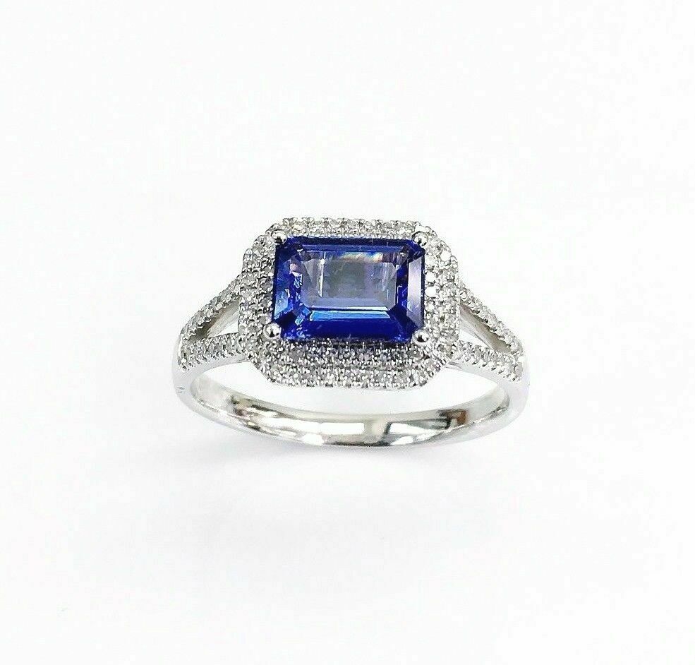 1.41 Carats t.w. Diamond and Tanzanite Double Halo Ring 14K Gold New