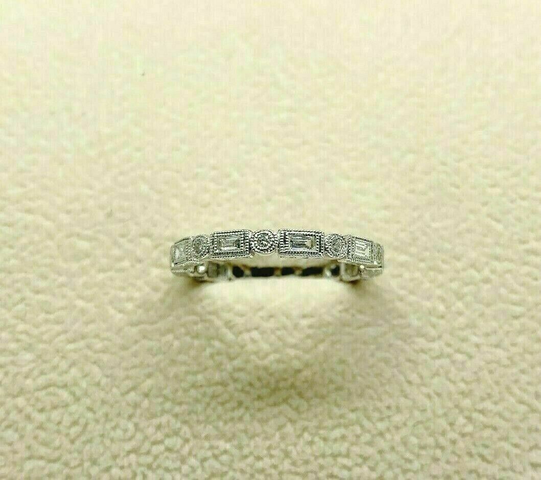 0.40 Carat t.w. Round and Baguette Diamond Stack/Wedding Eternity Ring Millgrain