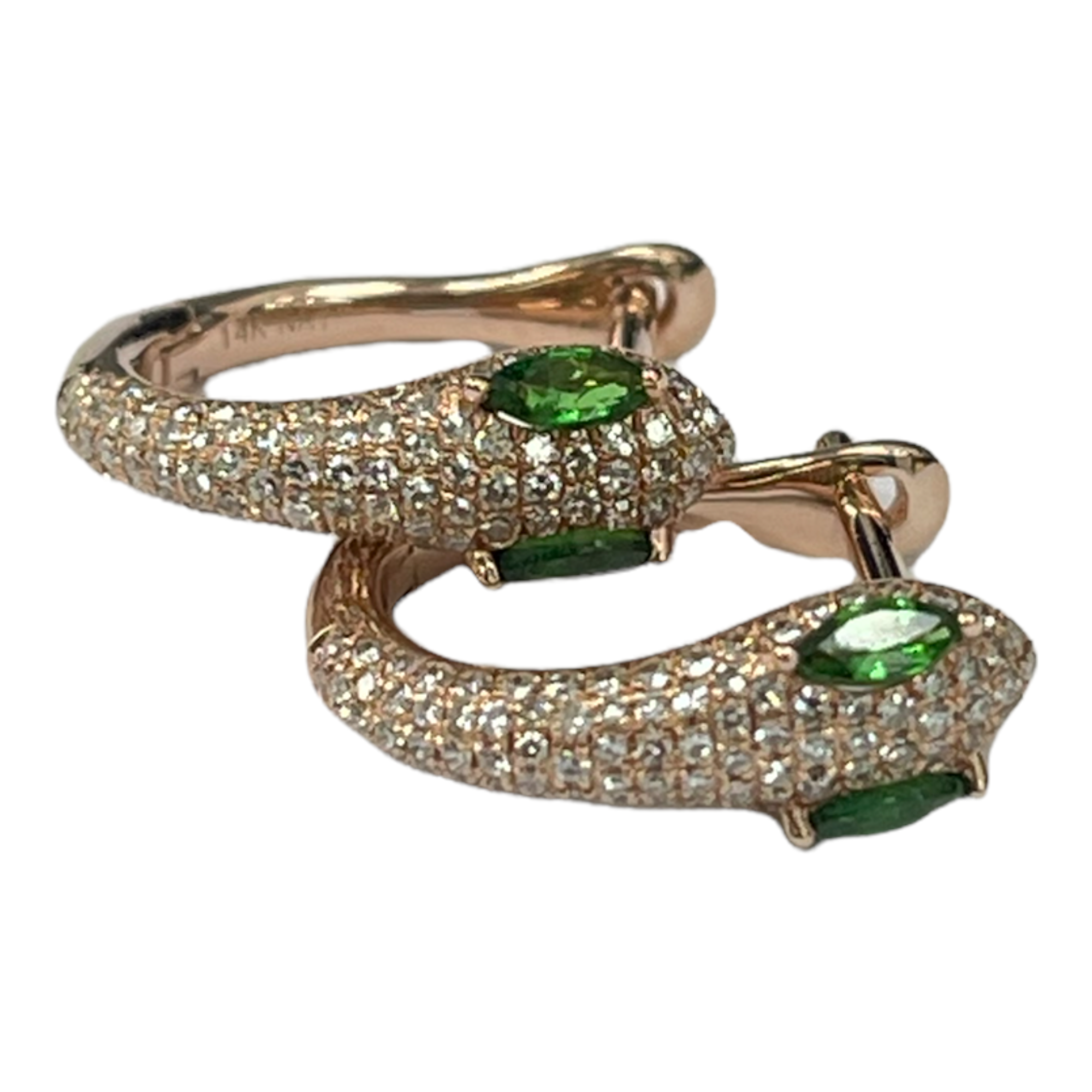 Micro Pave Diamond Serpent Huggie Earrings 14kt Rose Gold