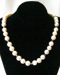 18 Inch Freshwater Pearls with Black Diamonds String Necklace 14k White Gold