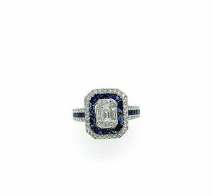 1.43 Carats t.w. Diamond and Sapphire Anniversary Halo Celebration Ring 18K Gold