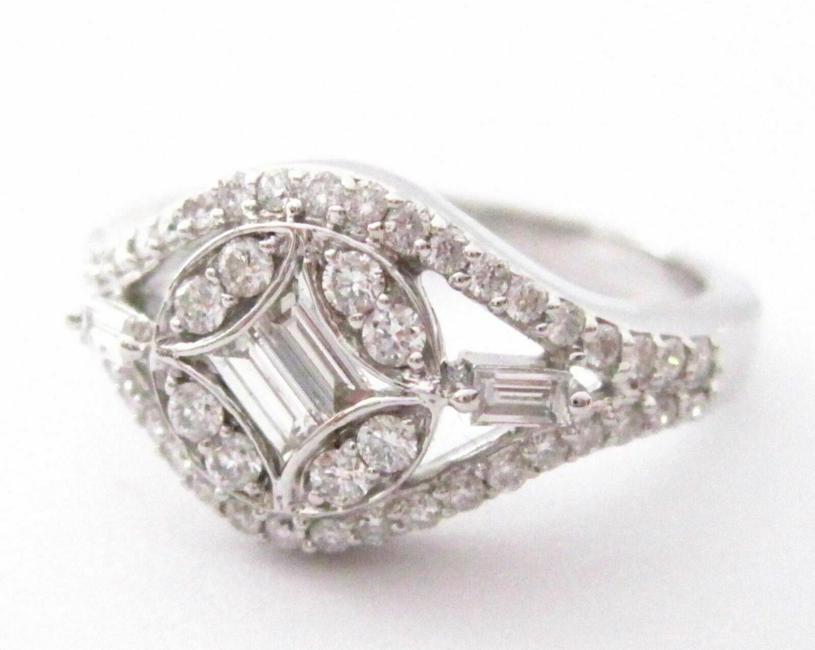 .70 TCW Round & Baguette Diamonds Cocktail Ring Size 7 G VS-2 14k White Gold