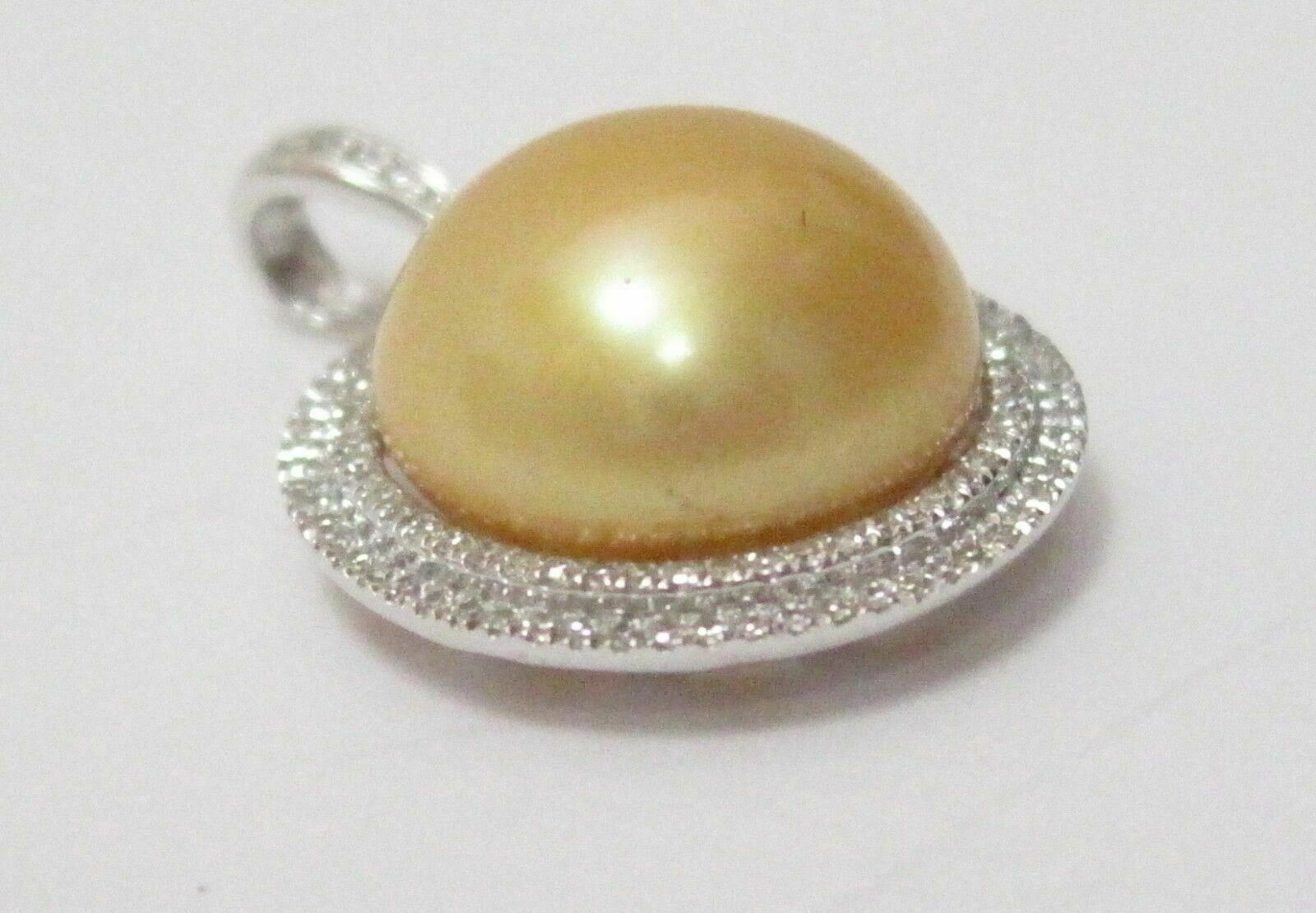 10.91 TCW Freshwater Gold Pearl Diamond Accents Pendant 14k White Gold