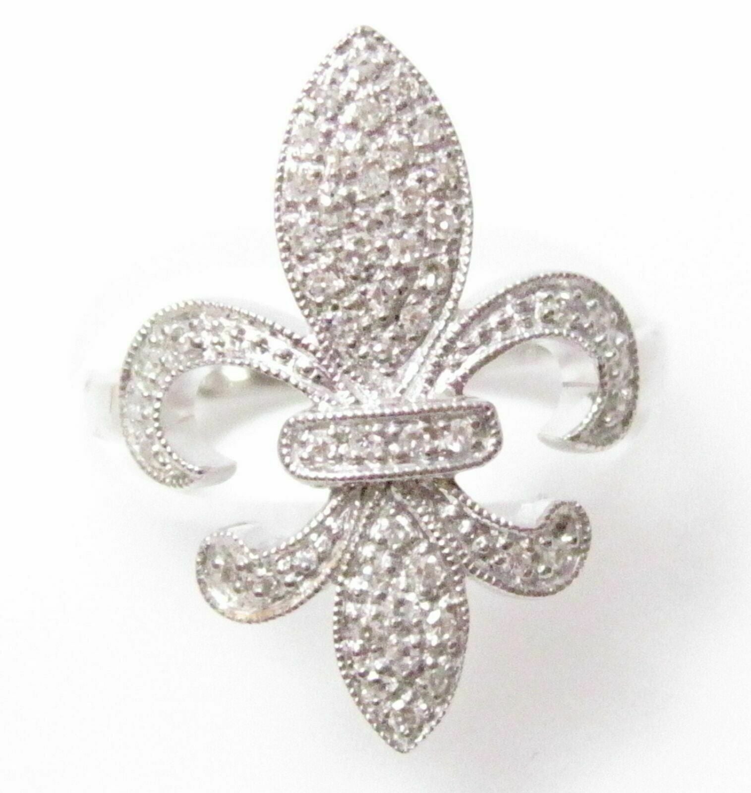 .25 TCW Fleur De Lis Round Diamond Ring Size 7 G SI1 Not Enhanced 14k White Gold
