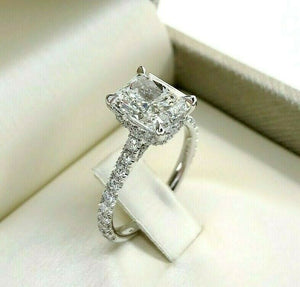 3.14 Carats Radiant Cut GIA G Color Under Halo Engagement Ring Center 2.50Carats