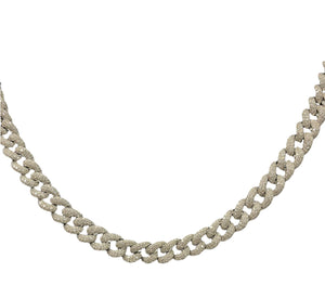 Cuban Link Round Brilliant Diamonds Micro Pave Chain Necklace White Gold