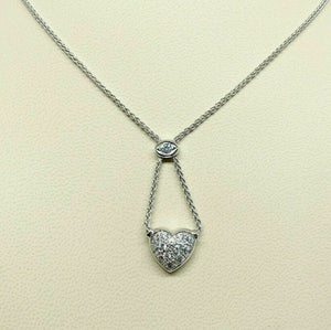 0.60 Carats Micro Pave Diamond Heart Necklace 14K Gold w 14K Chain Italian Made