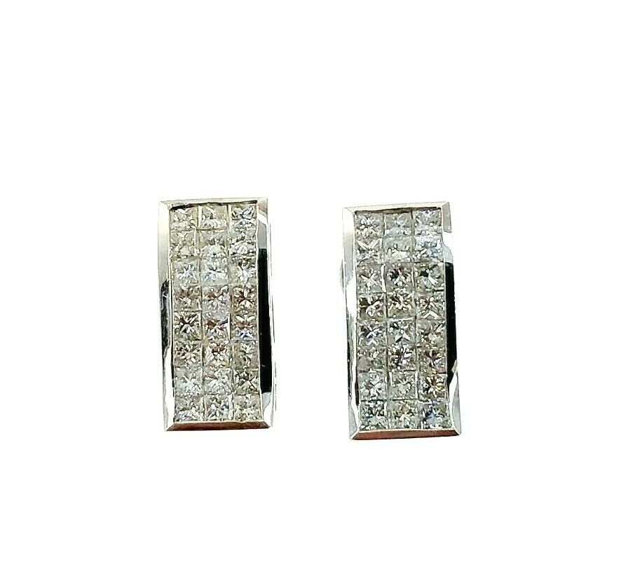 4.25 Carats t.w. Diamond Invisible Set French Clip Earrings 18K Gold G Color