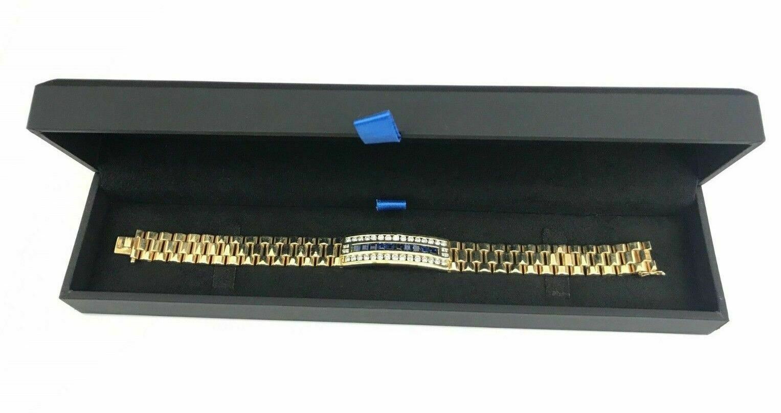 Diamond & Sapphire Bracelet Watch Link Style in Solid 18K Yellow Gold