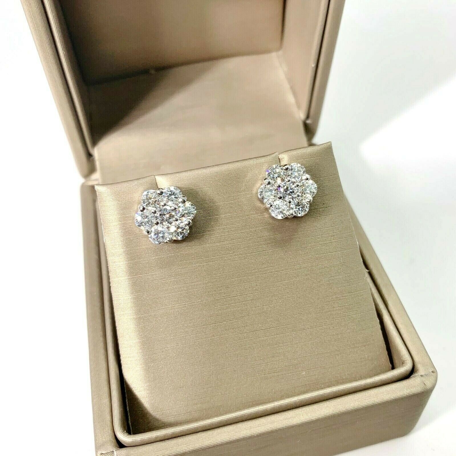 1.70 Carats t.w. Round Diamond Flower Cluster Stud Earrings 14K White Gold