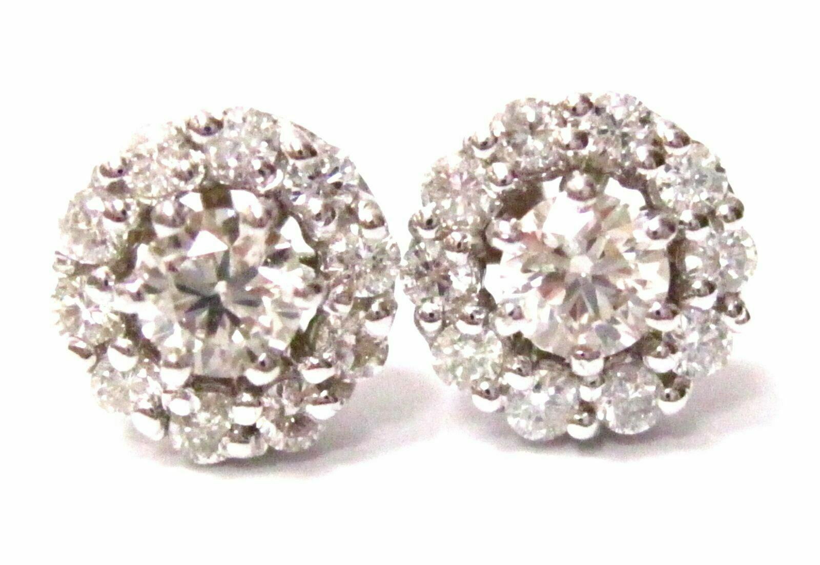 1.28 TCW Round Brilliant Cut Diamond Solitaire Cluster Stud Earrings 14k Gold