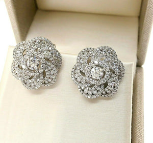 3.14 Carats t.w. Diamond Spiral Sunburst Earrings 18K White Gold 3/4 In Diameter