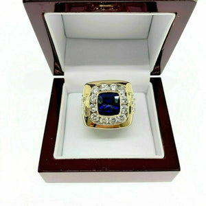 9.92 Carats t.w. Mens Diamond and Cushion Blue Sapphire Ring 18K Yellow Gold