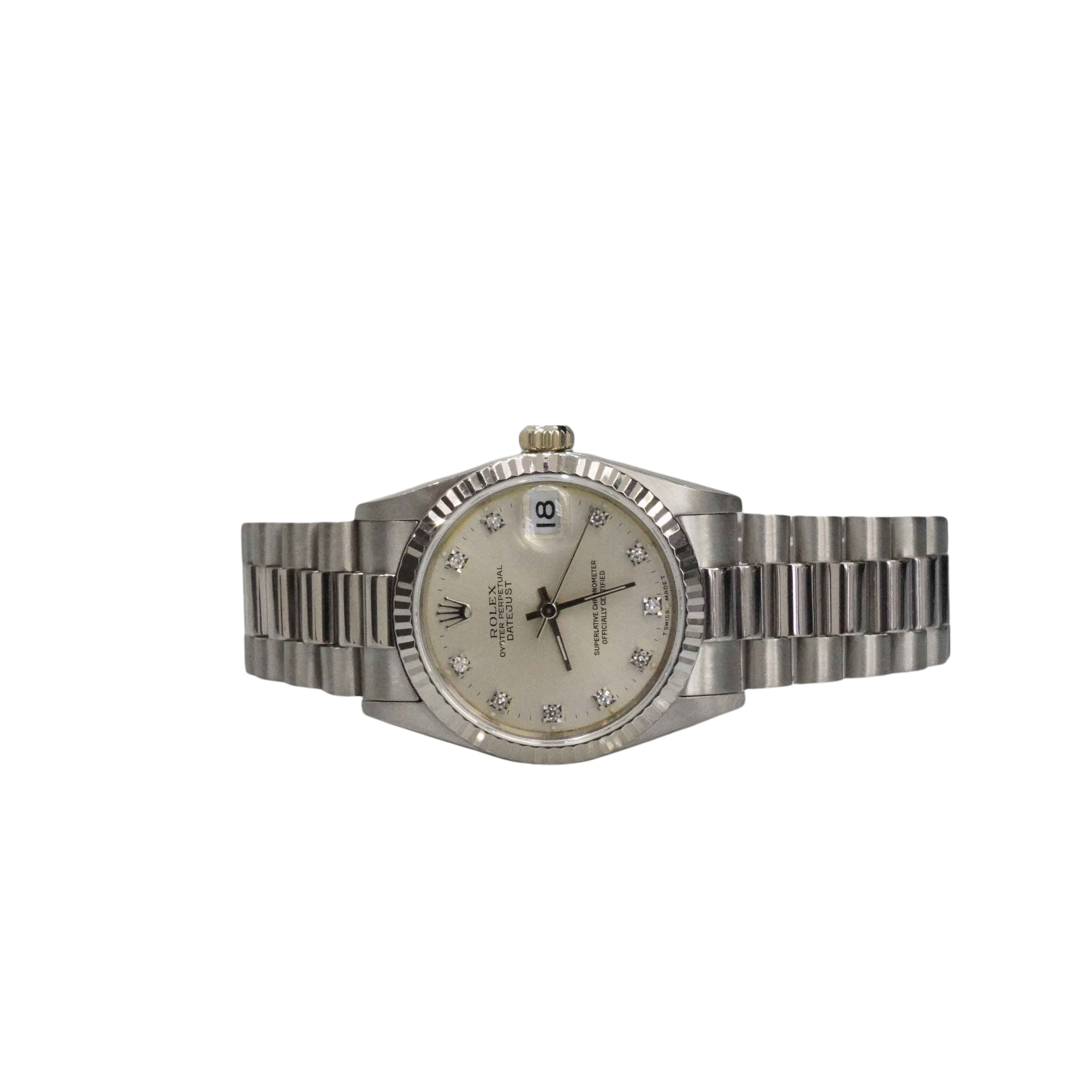 Rolex President Datejust Midsize White Gold Diamond Watch 68279