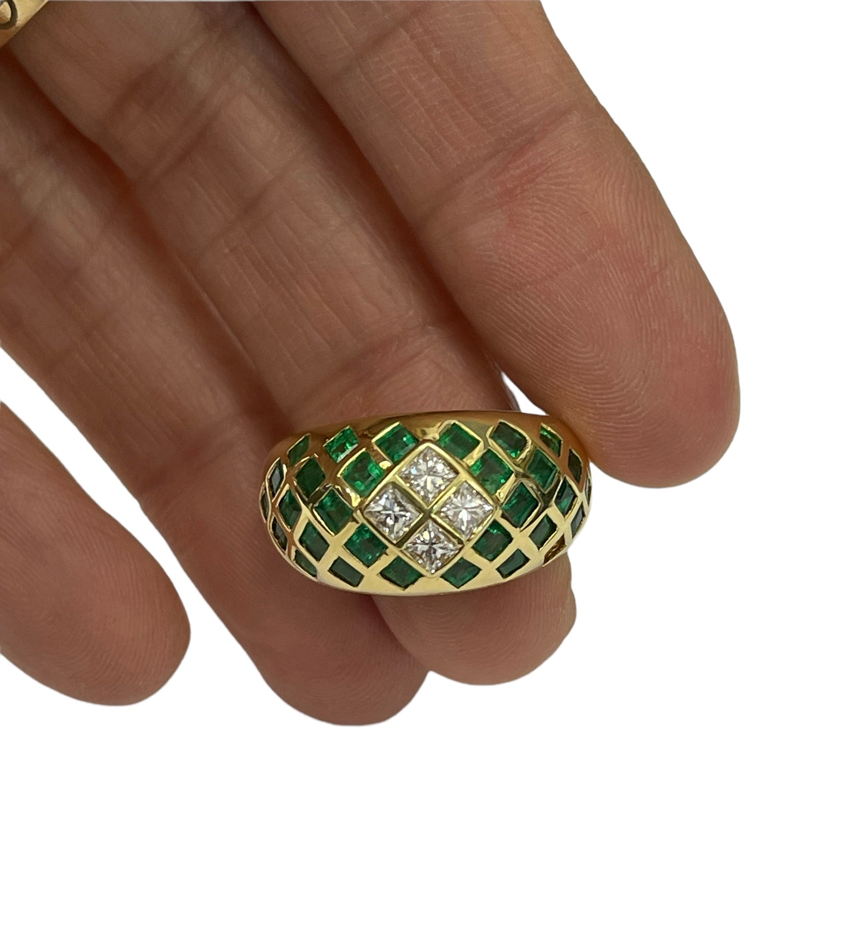 Princess Cut Diamond and Emerald Gem Custom Ring Yellow Gold 18kt