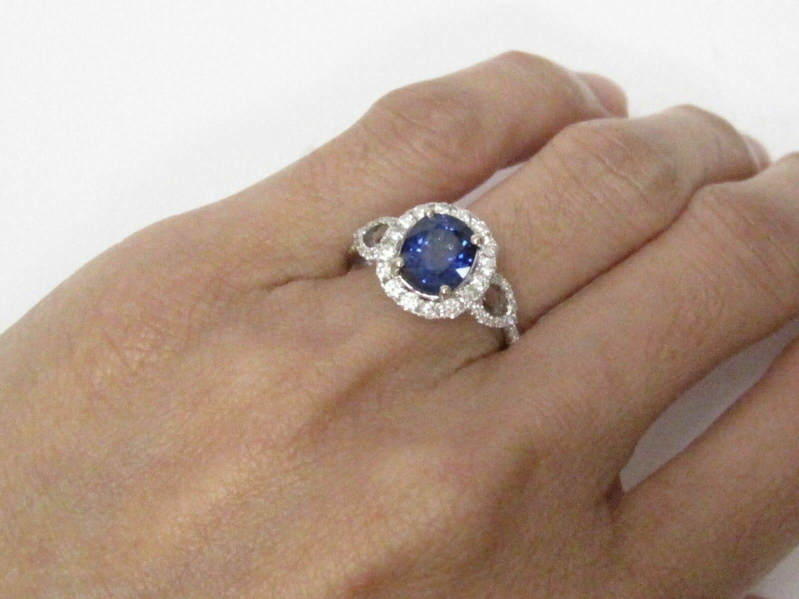3.18 TCW Natural Blue Sapphire & Diamond Accents Ring Size 6 14k White Gold