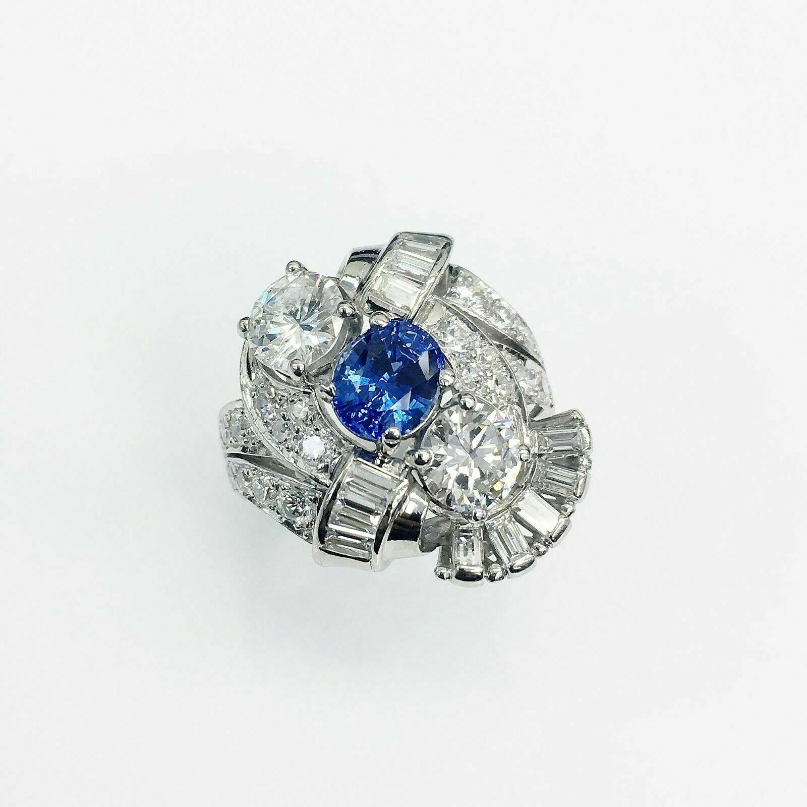 Antique Diamond and Sapphire Wedding/Anniversary Ring Platinum 4.41 Carats t.w.