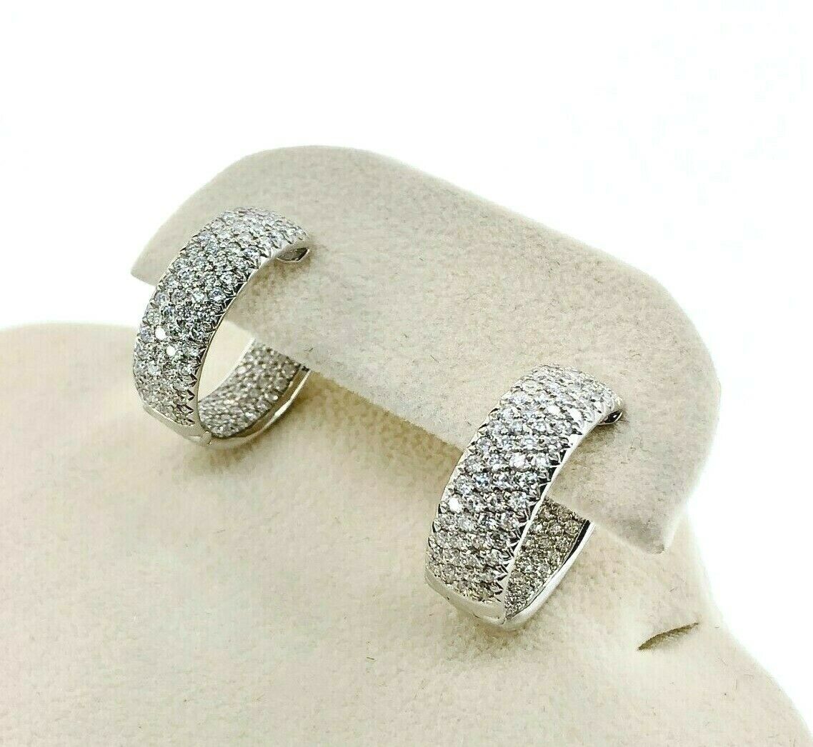 2.05 Carats t.w. Inside Out 4 Row Pave Set Diamond Hoop Earrings 18k Gold 6.5mm