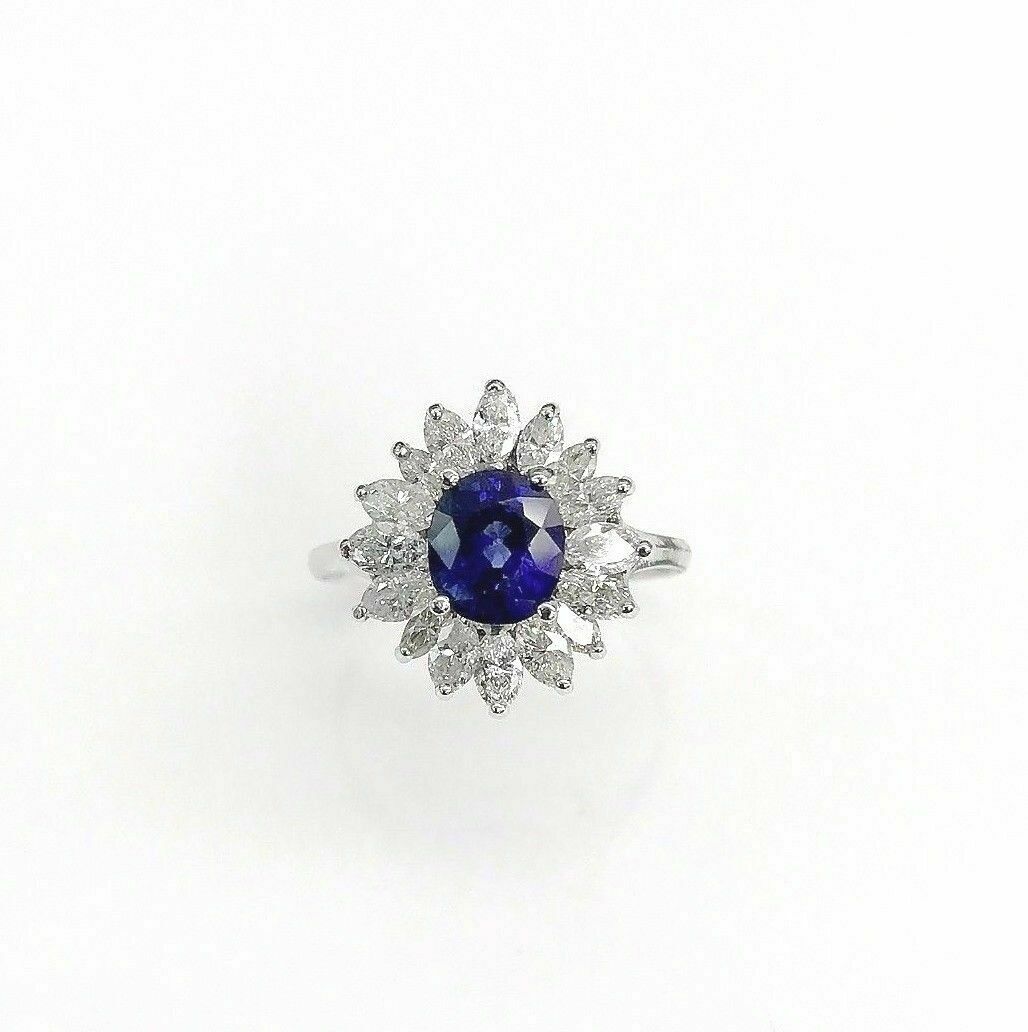 2.60 Carats t.w. Diamond and Sapphire Cocktail Ring 14K Gold 1.20 Carat Sapphire