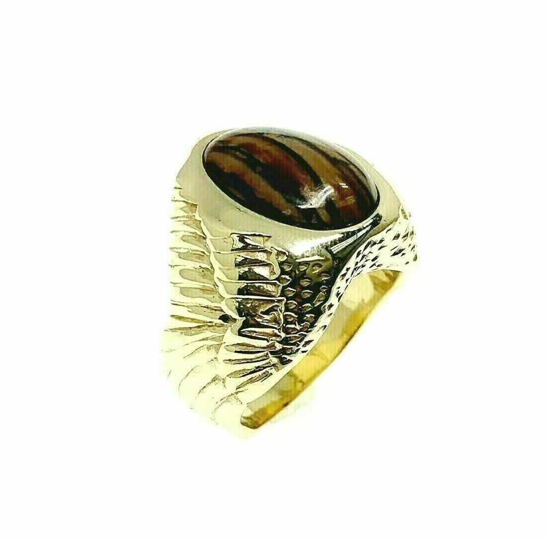 Estate Eagle Wings Chalcedany Mens Ring Solid 14K Yellow Gold 1 oz Solid Gold
