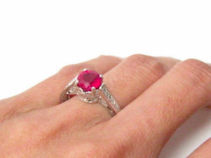2.14cts Art-Deco Style Round Ruby & Diamond Accents Solitaire Ring Size 6.5 14k