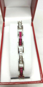 14k White Gold Diamond & Ruby Bracelet - 1.80ct Diamond - 2.00ct Burma Ruby