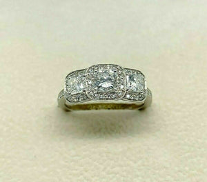 1.31Cts 3 Stone Radiant Cut Diamond Halo Engagement Ring EGL USA Cert 14k White