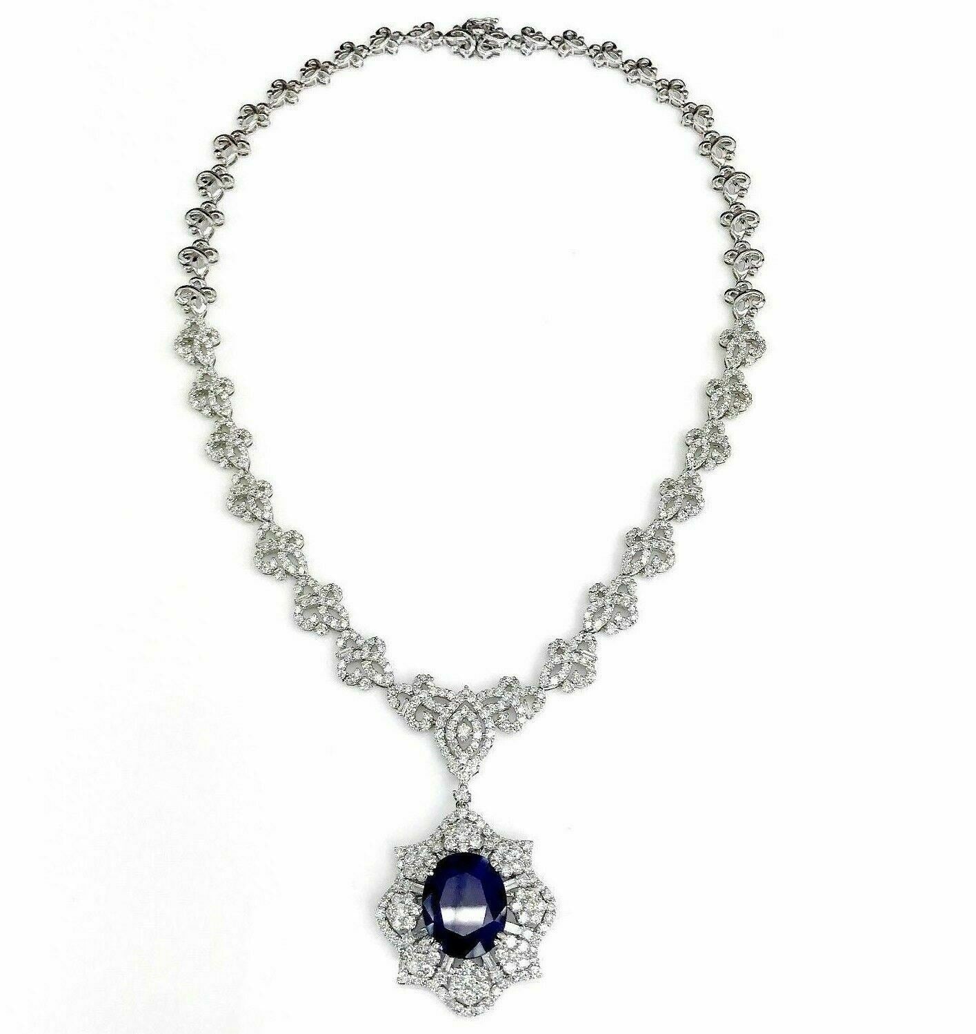 24.05 Carats t.w. Diamond and Blue Sapphire Dinner Necklace 18K Gold 38 Grams