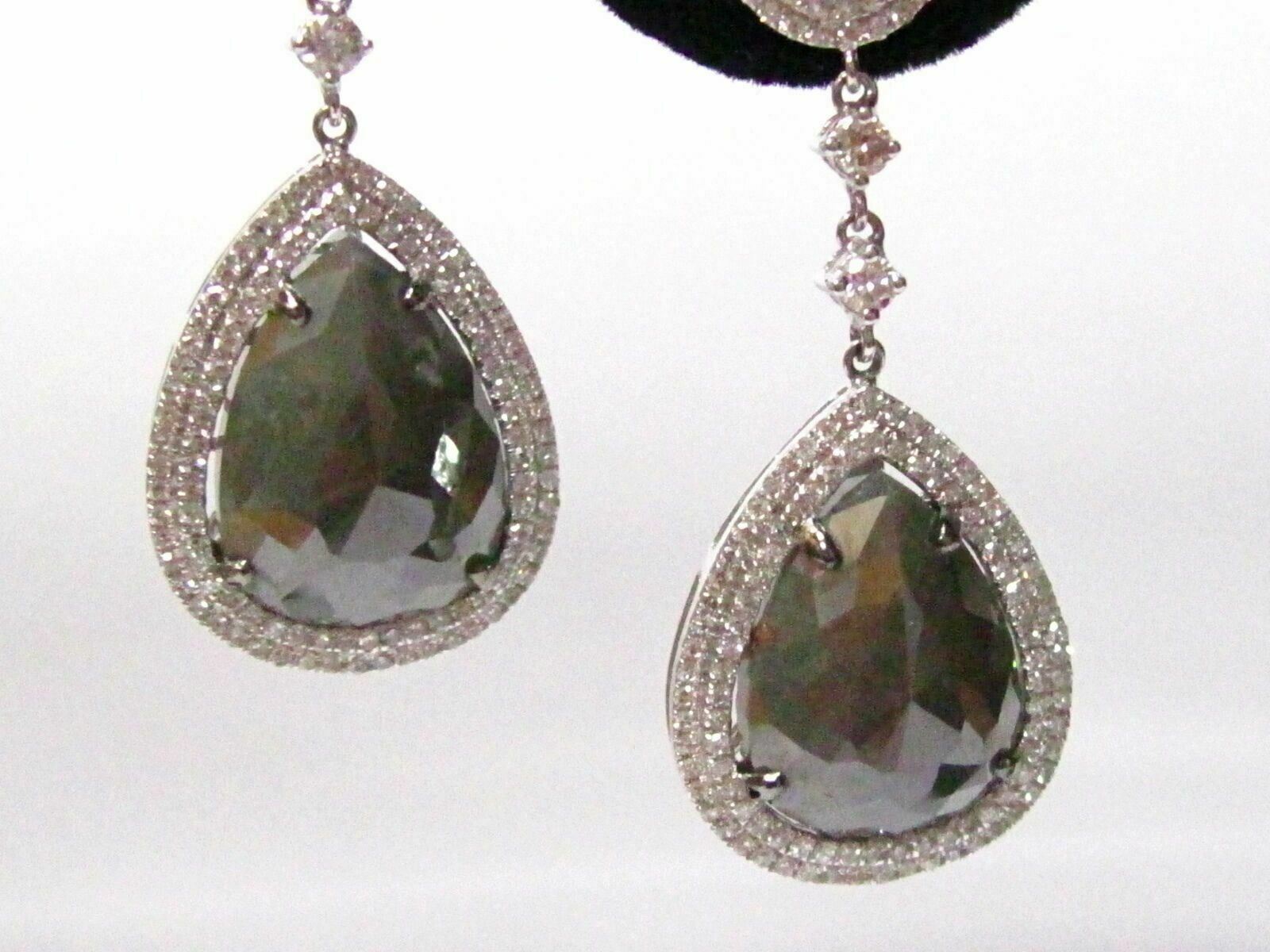 17.18 TCW Natural Pear Shape Fancy Grey Diamond Dangle/Chandelier Earrings 14k