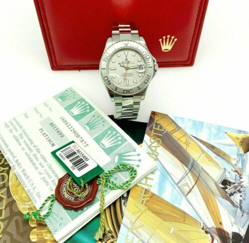 Rolex 35 MM Midsize Yacht-Master Platinum and Steel Watch Ref # 168622 BoxPapers