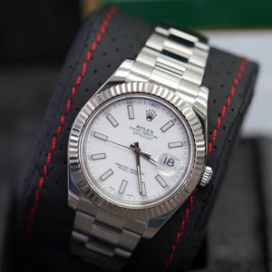 Rolex DateJust II Fluted Bezel and White Stick Dial 41 MM R#116334 with Card