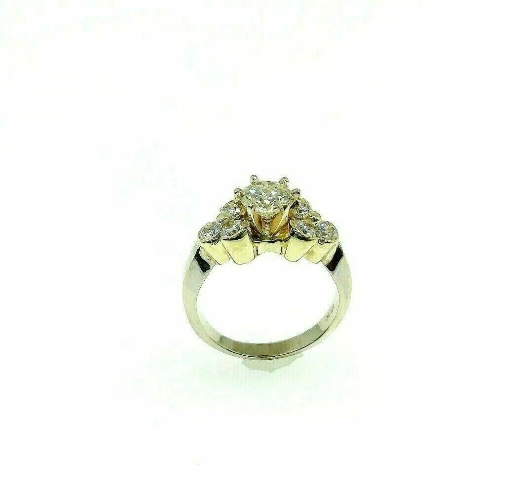 1.59 Carats Round Brilliant Cut Diamond Wedding Ring 18K 2Tone Gold 0.89 Center