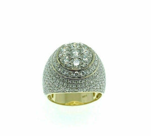 4.75 Carats t.w. Mens Diamond Dome Signet Ring 14K Yellow Gold 13.6 Grams