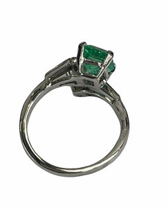 Diamond And Gem Two Stone Ring Ascher and Round Brilliants Platinum