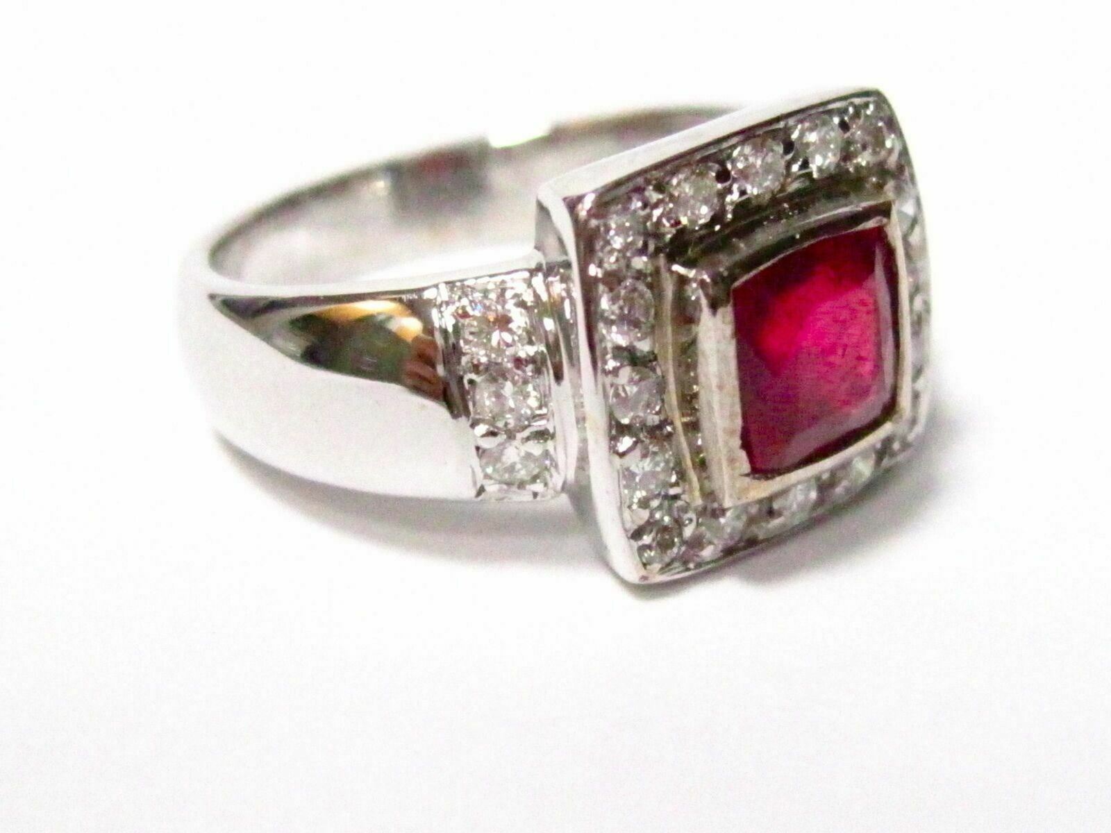 2.52 TCW Cushion Cut Ruby & Diamond Accents Solitaire Ring Size 8 14k White Gold