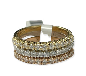 Tri-Color Stackable Diamond Rings Round Brilliants Diamonds 14kt Size 7