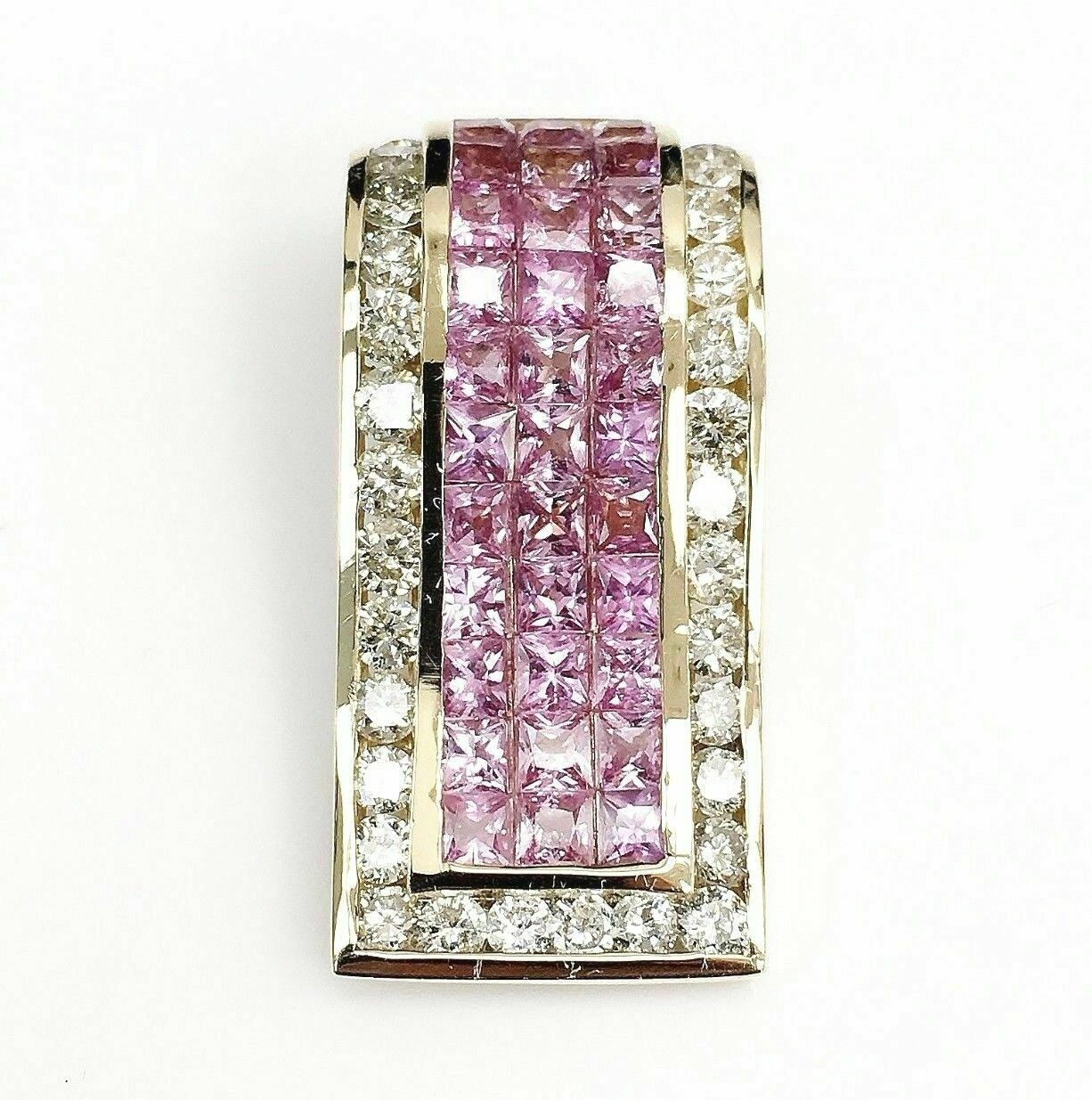 5.90 Carats t.w. Diamond and Pink Sapphire Pendant/Slider 14K Gold Invisible Set