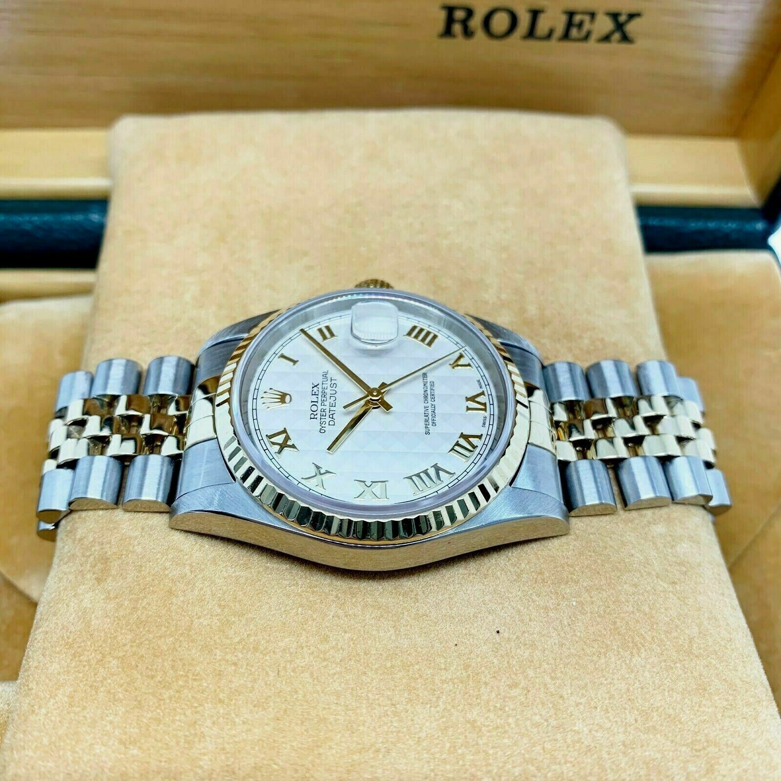 Rolex 36MM Datejust Watch 18K Yellow Gold Stainless Steel Ref 16233 Box & Papers